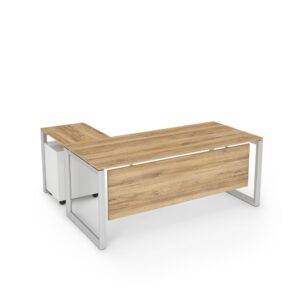 DIAMOND Series L-shaped Natural Pacific Walnut White frame Office Desk - OfficeMaster Furniture Dubai