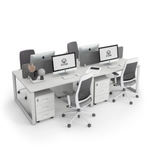 DIAMOND Workstation Cluster 4 Face Desk Premium White Frame - OfficeMaster Office Furniture in Dubai