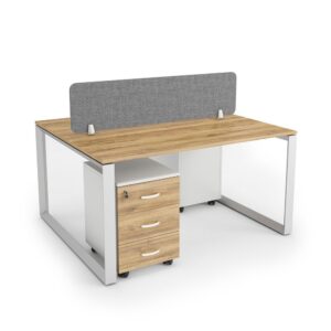 DIAMOND Workstation Cluster of 2 Face-to-Face White Frame Natural Pacific Office Desk - OfficeMaster Office Furniture Dubai