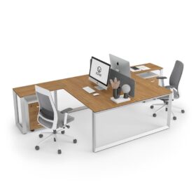 DIAMOND Workstation Face 2 T-Shape White Frame Cognac Kendal Oak Desk - OfficeMaster Office Furniture Dubai