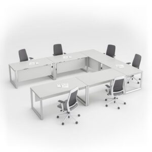 DIAMOND Convertible Conference Tables - White Frame Premium White U shape- OfficeMaster Office Furniture in Dubai