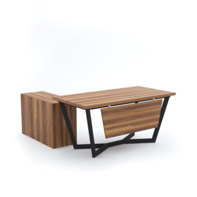 V Office Desk with Side Cabinet