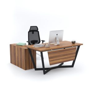 V Office Desk with Side Cabinet