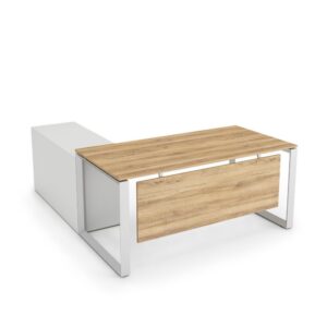 Diamond Office Desk with Side Cabinet Natural Pacific Walnut White Frame - OfficeMaster Furniture Dubai