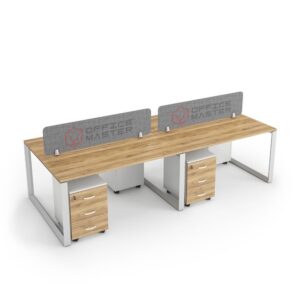 DIAMOND Workstation Cluster 4 Face Desk White Frame Natural Pacific Walnut - OfficeMaster Office Furniture in Dubai