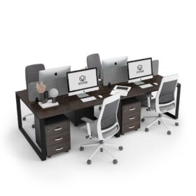 DIAMOND Workstation Cluster 4 Face Desk Black Frame Black-Brown Thermo Oak - OfficeMaster Office Furniture in Dubai