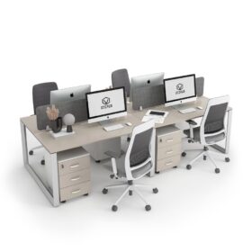 DIAMOND Workstation Cluster 4 Face Desk White Frame Sand Beige - OfficeMaster Office Furniture Dubai
