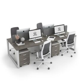 DIAMOND Workstation Cluster 4 Face Desk White Frame Stone Grey - OfficeMaster Office Furniture in Dubai