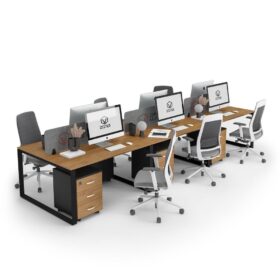 DIAMOND Workstation Cluster 6 Face Black Frame Cognac Kendal Oak Desk - OfficeMaster Office Furniture in Dubai