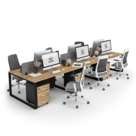 DIAMOND Workstation Cluster 6 Face Black Frame Natural Pacific Walnut Desk - OfficeMaster Office Furniture in Dubai