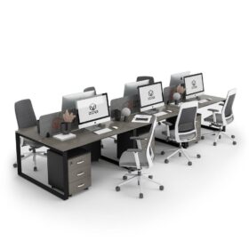 DIAMOND Workstation Cluster 6 Face Black Frame Stone Grey Black Frame- OfficeMaster Office Furniture in Dubai