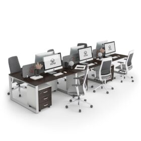 DIAMOND Workstation Cluster 6 Face White Frame Black-Brown Thermo Oak Desk - OfficeMaster Office Furniture in Dubai