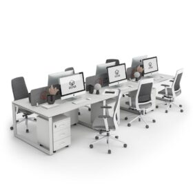 DIAMOND Workstation Cluster 6 Face White Frame Premium Desk - OfficeMaster Office Furniture in Dubai