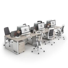 DIAMOND Workstation Cluster 6 Face White Frame Sand Beige Desk - OfficeMaster Office Furniture in Dubai