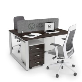 DIAMOND Workstation Cluster of 2 Face Black-Brown Thermo Oak White Frame - OfficeMaster Office Furniture in Dubai