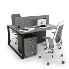 DIAMOND Workstation Cluster of 2 Face Stone Grey Black Frame Desk - OfficeMaster Office Furniture in Dubai