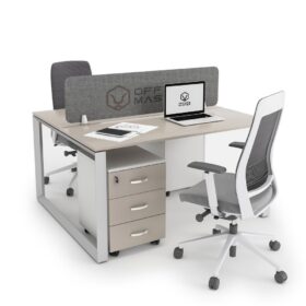 DIAMOND Workstation Cluster of 2 Face-to-Face White Frame Sand Beige - OfficeMaster Office Furniture in Dubai
