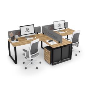DIAMOND Workstation Cluster 2 Black Frame Natural Pacific Walnut in-line - OfficeMaster Office Furniture in Dubai
