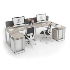 DIAMOND Workstation Cluster 2 C-Shape Inline White Base Sand Beige - OfficeMaster Office Furniture in Dubai