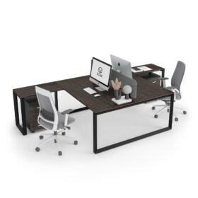 DIAMOND Workstation Cluster 2 Face Black Frame Black-Brown Thermo Oak Desk - OfficeMaster Office Furniture in Dubai