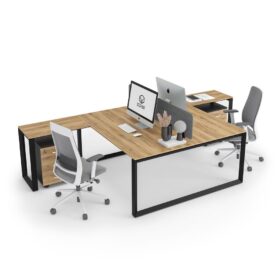 DIAMOND Workstation Cluster 2 Face Black Frame Natural Pacific Walnut - OfficeMaster Office Furniture in Dubai