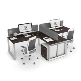 DIAMOND Workstation Cluster 2 In-Line White Frame Black-Brown Thermo Oak - OfficeMaster Office Furniture in Dubai