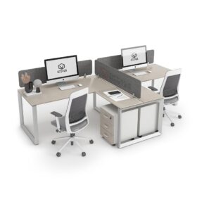 DIAMOND Workstation Cluster 2 In-Line White Frame Sand Beige- OfficeMaster Office Furniture in Dubai