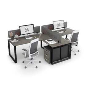 DIAMOND Workstation Cluster 2 In-line Black Frame Stone Grey -OfficeMaster Office Furniture in Dubai