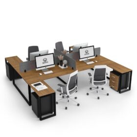 DIAMOND Workstation Cluster 4 Face Black Frame Cognac Kendal Oak Desk - OfficeMaster Office Furniture in Dubai