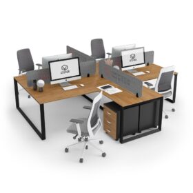 DIAMOND Workstation Cluster 4 Face Black Frame Desk Cognac Kendal Oak Desk - OfficeMaster Office Furniture in Dubai