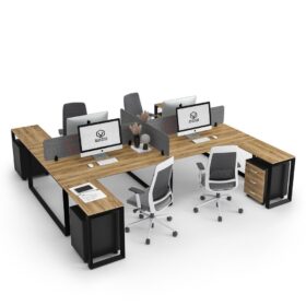DIAMOND Workstation Cluster 4 Face Black Frame Natural Pacific Walnut Desk - OfficeMaster Office Furniture in Dubai