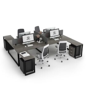 DIAMOND Workstation Cluster 4 Face Black Frame Stone Grey Desk- OfficeMaster Office Furniture in Dubai
