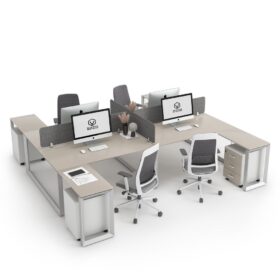 DIAMOND Workstation Cluster 4 Face H-Shape White Frame - OfficeMaster Office Furniture in Dubai