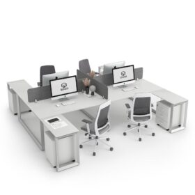 DIAMOND Workstation Cluster 4 Face H-Shape White Frame Premium - OfficeMaster Office Furniture in Dubai