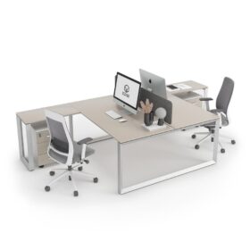 DIAMOND Workstation Face 2 T-Shape White Frame Sand Beige Desk - OfficeMaster Office Furniture in Dubai
