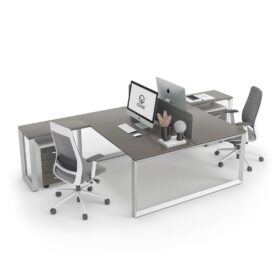 DIAMOND Workstation Face 2 T-Shape White Frame Stone Grey Desk - OfficeMaster Office Furniture in Dubai