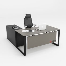 DIAMOND Office Desk with Side Cabinet Black Frame Stone Grey- OfficeMaster Furniture Dubai