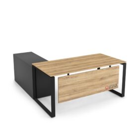 DIAMOND Office Desk with Side Cabinet Black Frame Natural Pacific Walnut- OfficeMaster Dubai