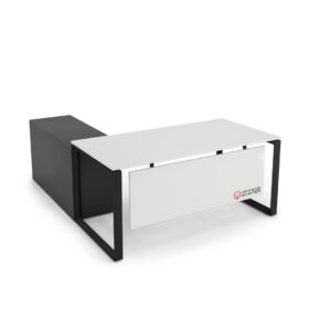 DIAMOND Office Desk with Side Cabinet Black Frame Premium White - OfficeMaster Furniture Dubai