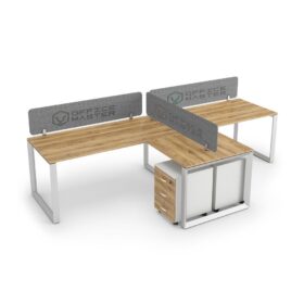 DIAMOND Workstation Cluster 2 In-Line White Frame Natural Pacific Walnut - OfficeMaster Office Furniture in Dubai
