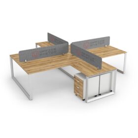 DIAMOND Workstation Cluster 4 Face Cross-Shape White Frame Natural Pacific Walnut Desk - OfficeMaster Office Furniture in Dubai