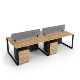 DIAMOND Workstation Cluster 4 Face Desk Black Frame Natural Pacific Walnut - OfficeMaster Office Furniture in Dubai