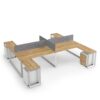 DIAMOND Workstation Cluster 4 Face H-Shape White Frame Natural Pacific Walnut - OfficeMaster Office Furniture in Dubai