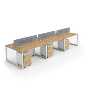 DIAMOND Workstation Cluster 6 Face White Frame Natural Pacific Walnut Desk - OfficeMaster Office Furniture in Dubai