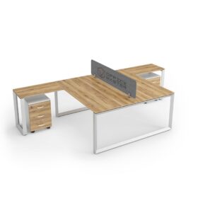 DIAMOND Workstation Face 2 T-Shape White Frame Natural Pacific Walnut Desk - OfficeMaster Office Furniture in Dubai